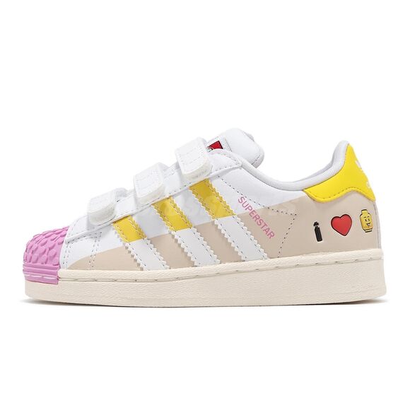 ADIDAS Originals x LEGO Superstar CF C White Yellow Pink Little Girls Size 8c - Picture 3 of 8